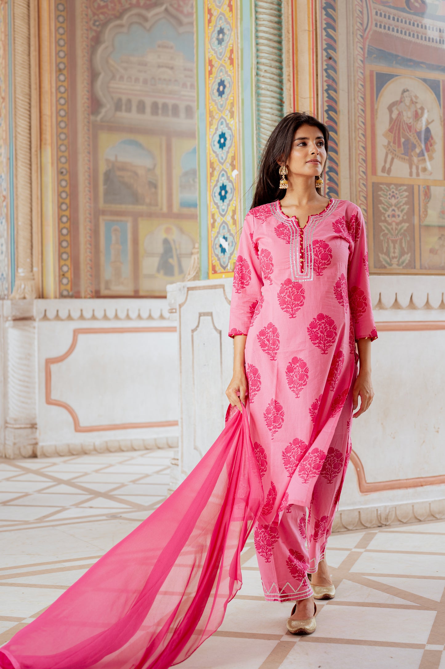 Rose Petal Block Printed Kurta & Pant Set