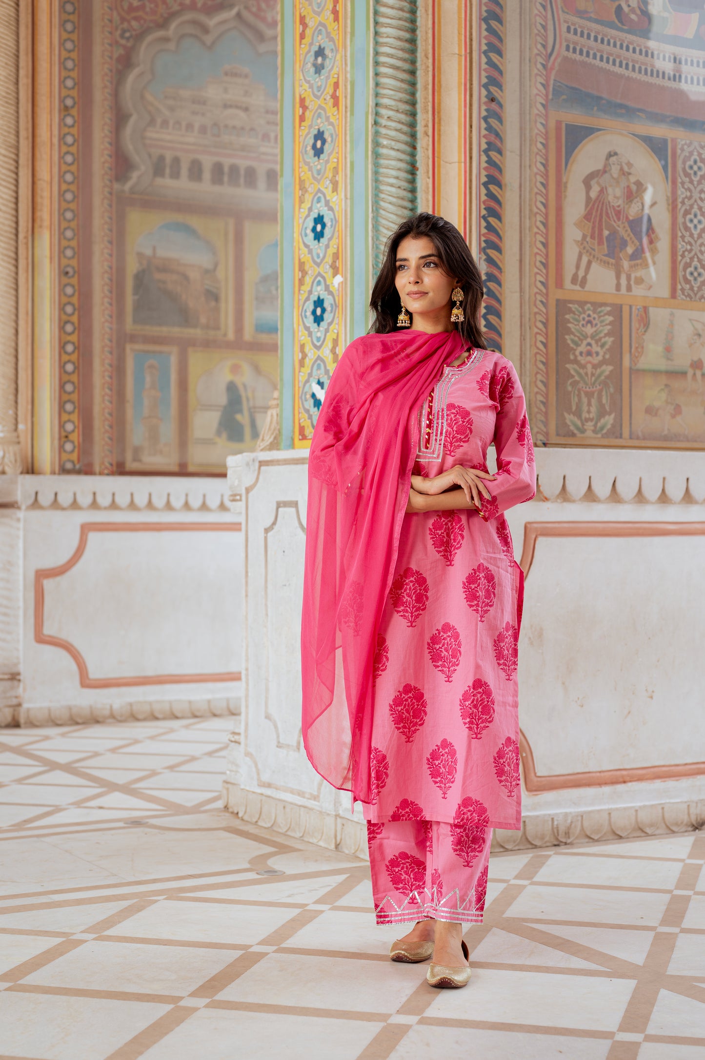 Rose Petal Block Printed Kurta & Pant Set