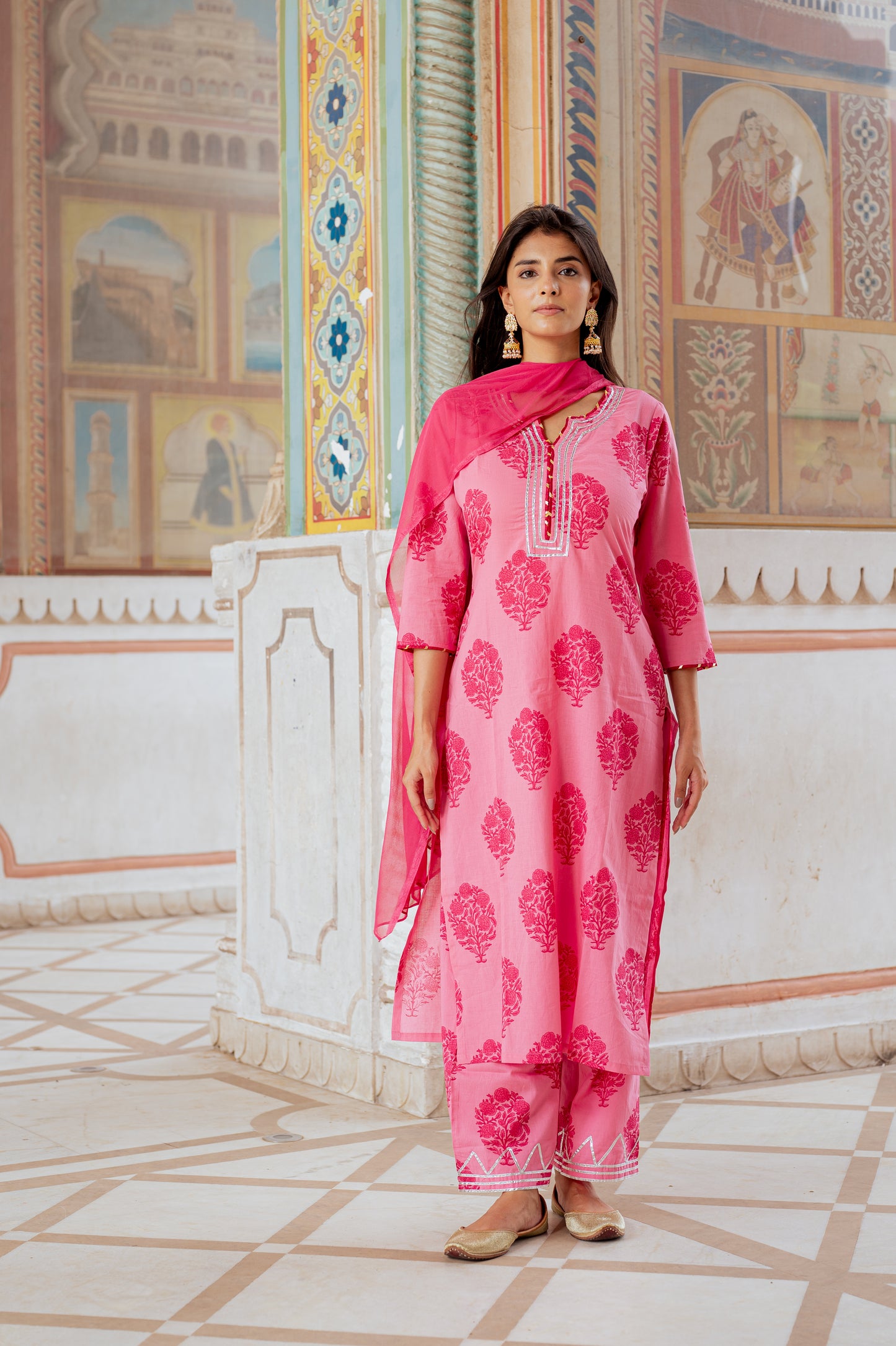 Rose Petal Block Printed Kurta & Pant Set