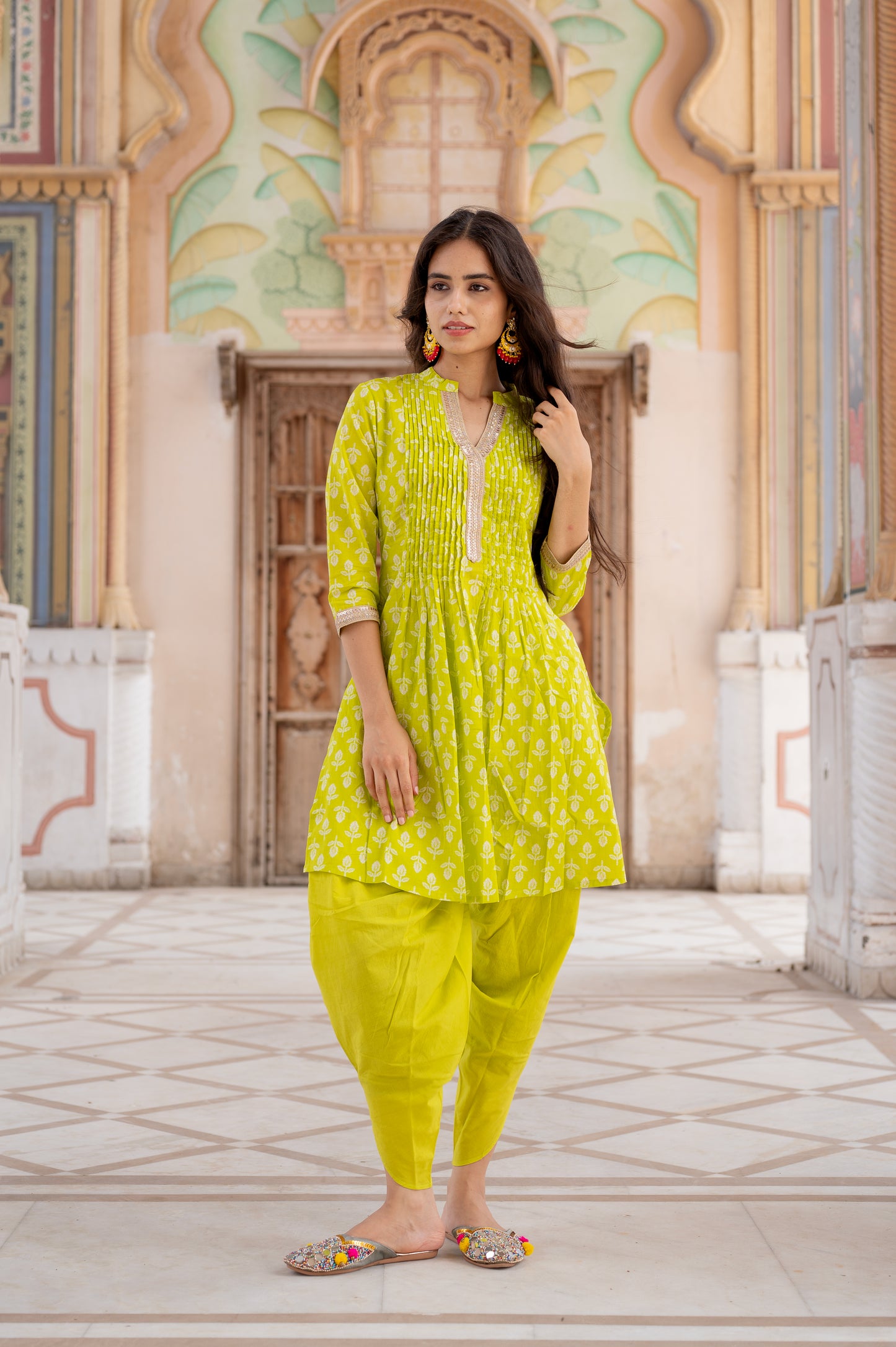 Lime Blossom Kurti Dhoti Set