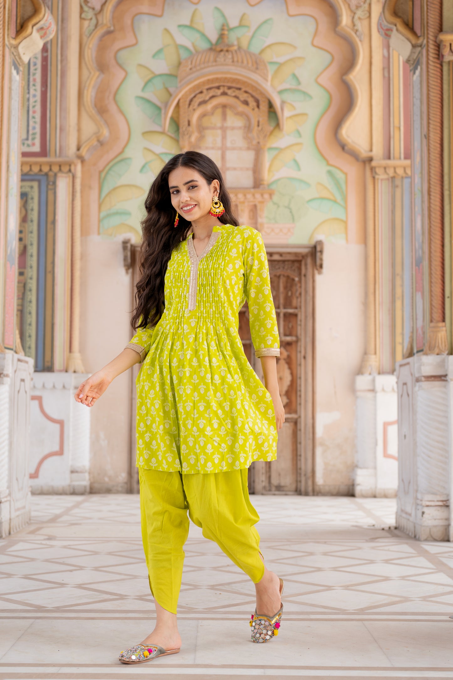 Lime Blossom Kurti Dhoti Set