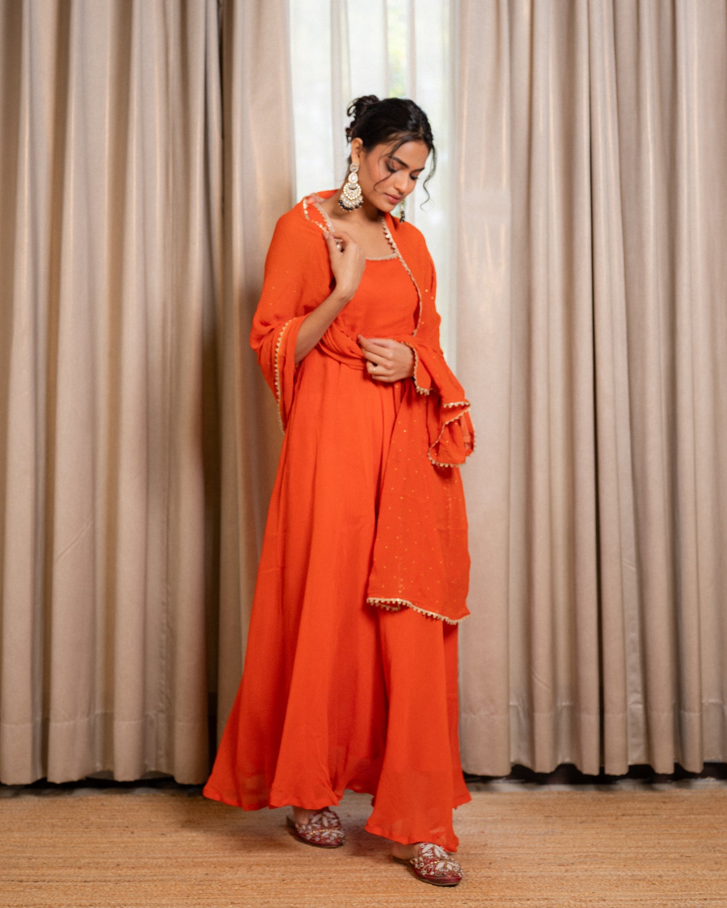 Orange Anarkali suit set