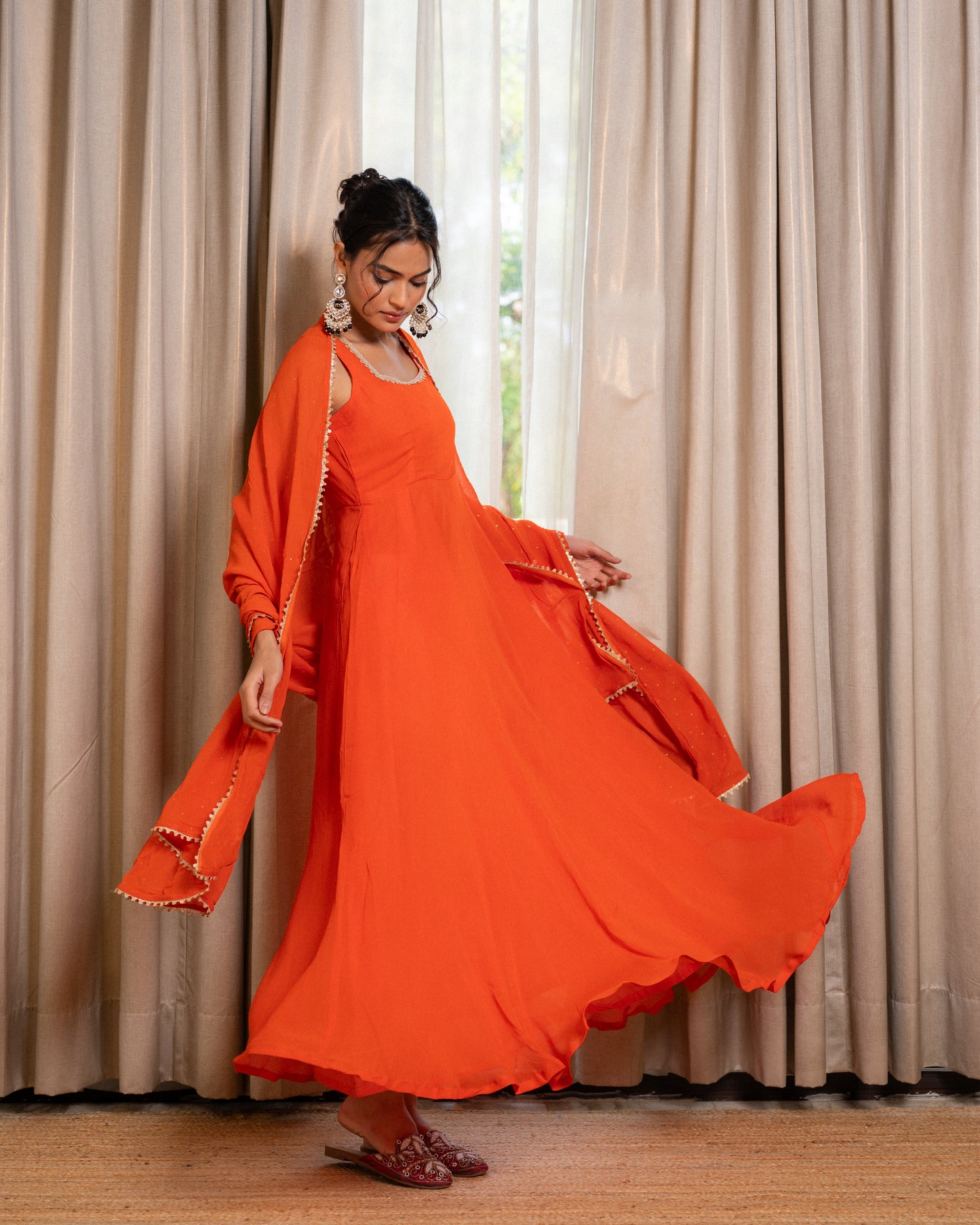 Orange Anarkali suit set