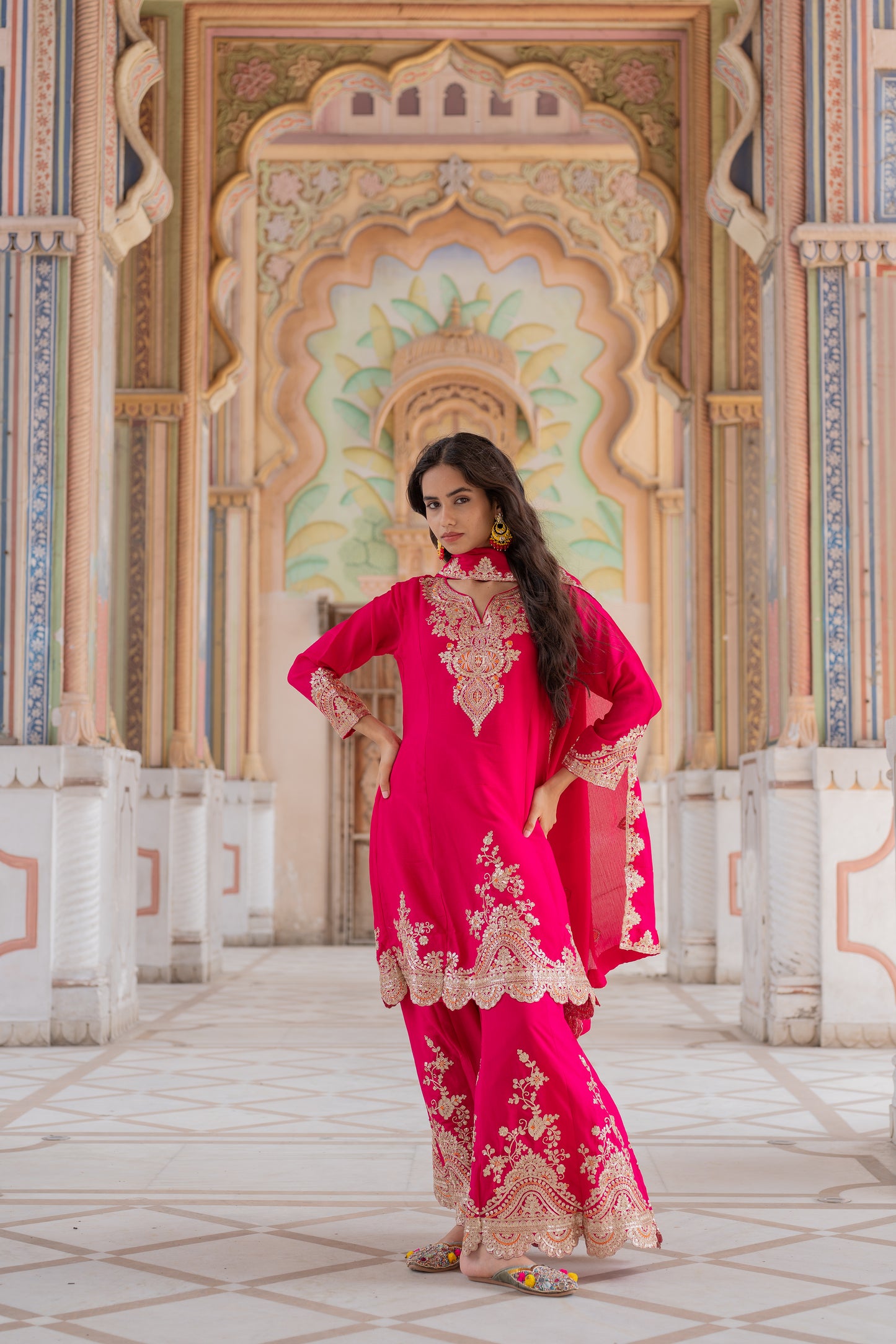 Gulzar Fuchsia Embroidered pallazo Set