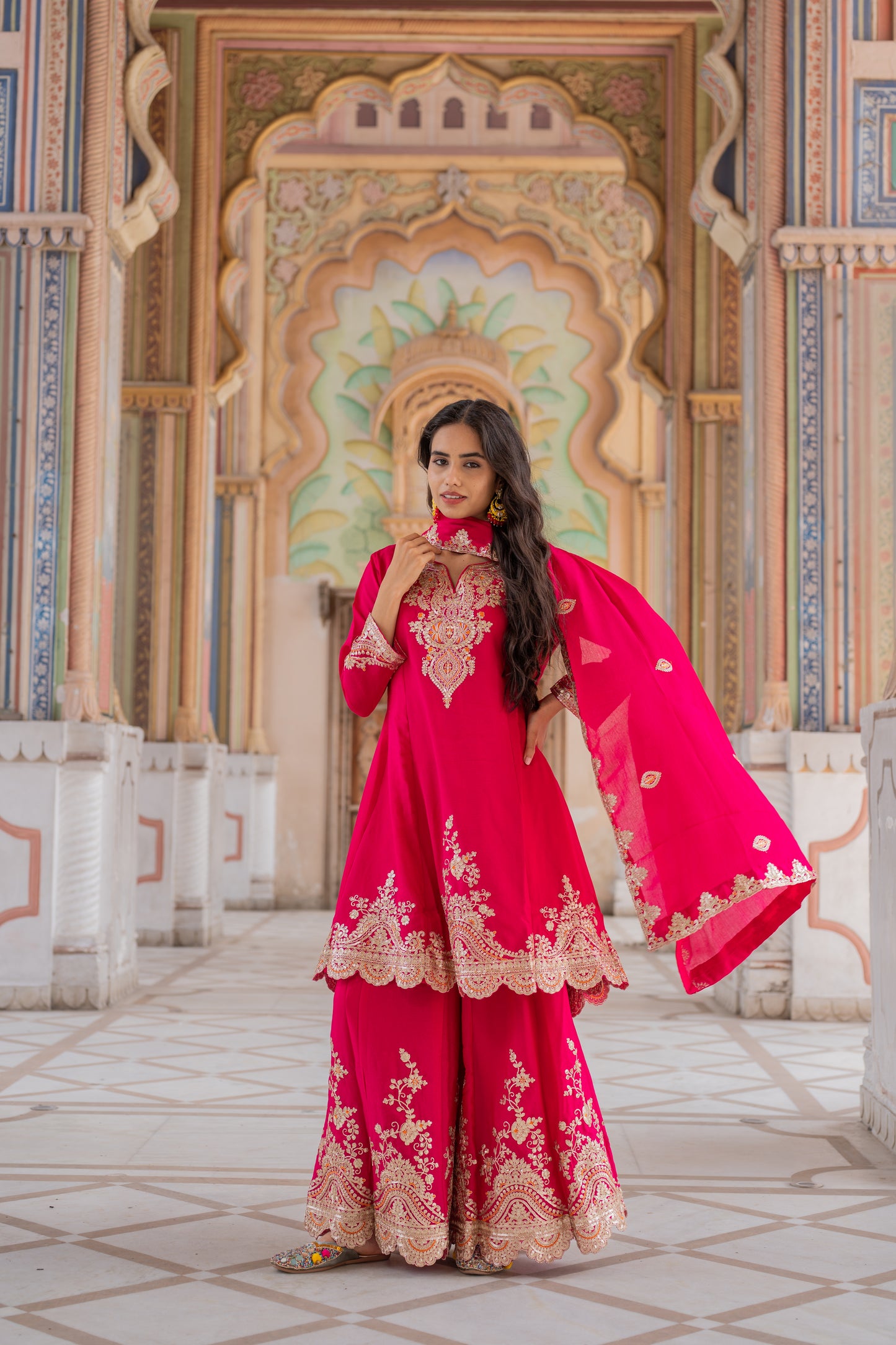 Gulzar Fuchsia Embroidered pallazo Set