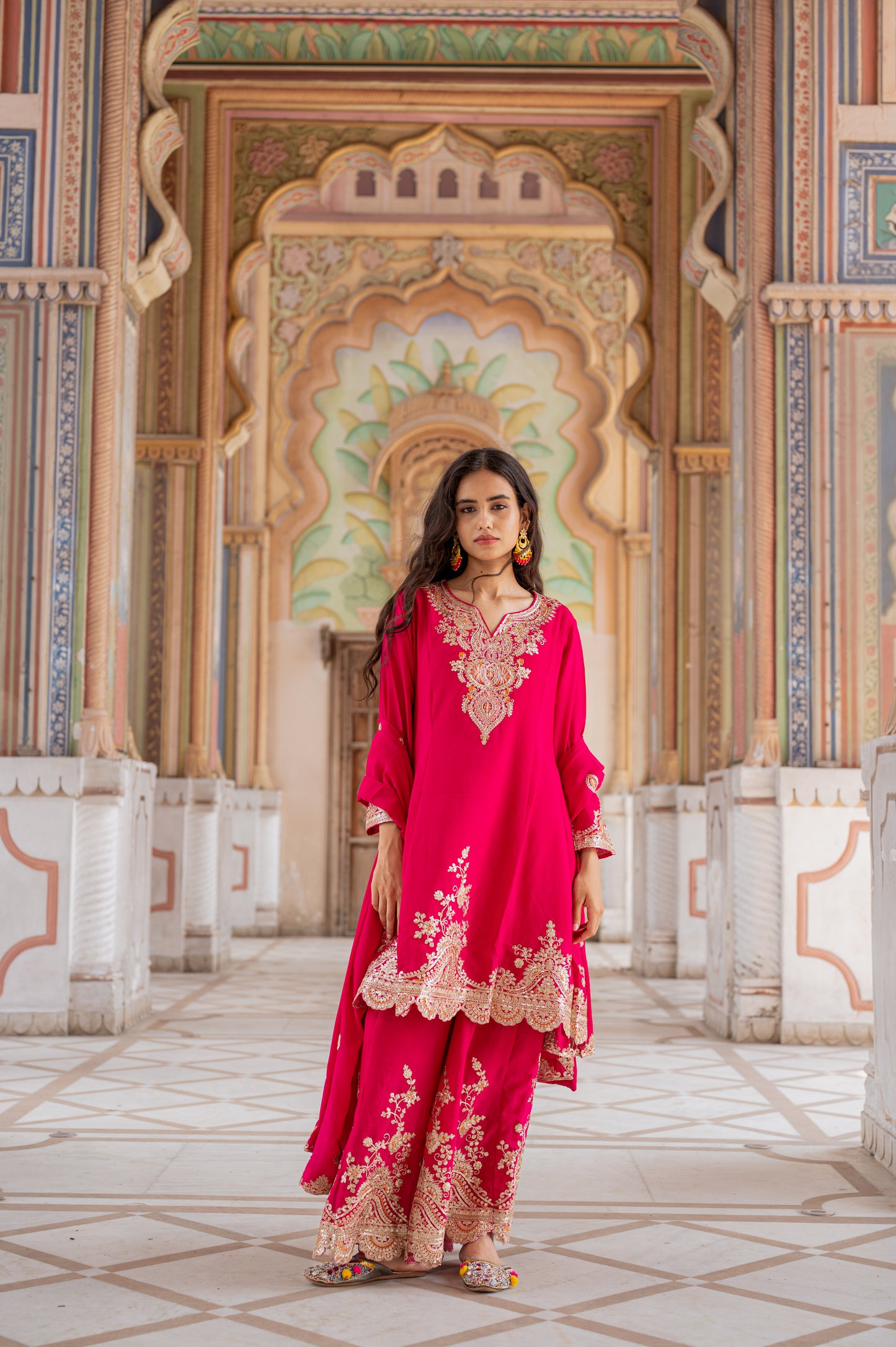 Gulzar Fuchsia Embroidered pallazo Set