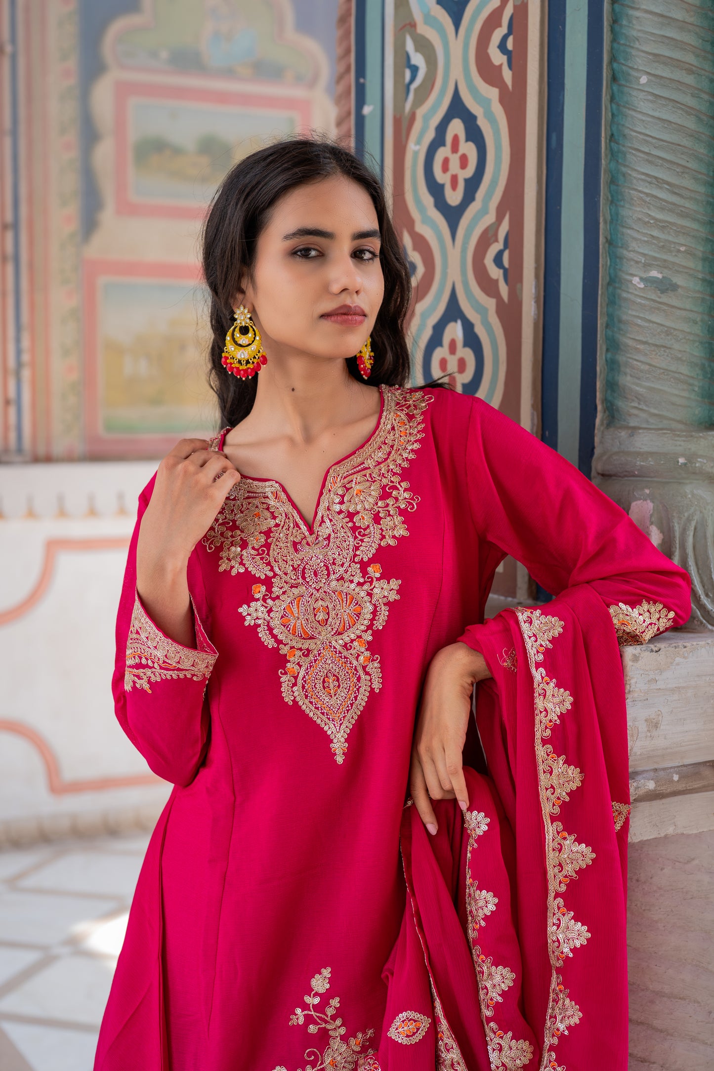 Gulzar Fuchsia Embroidered pallazo Set