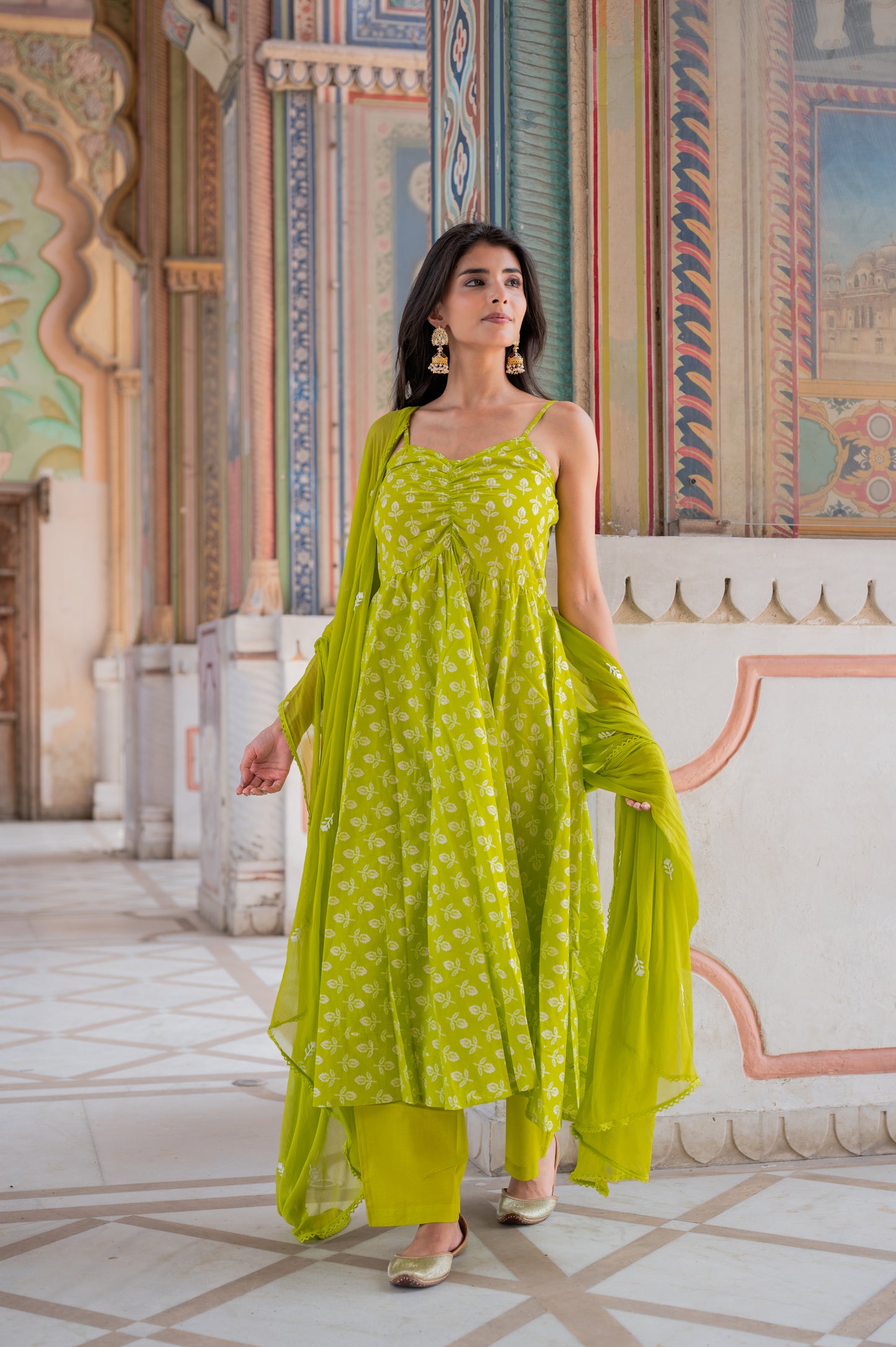 Lime Bloom Anarkali Set