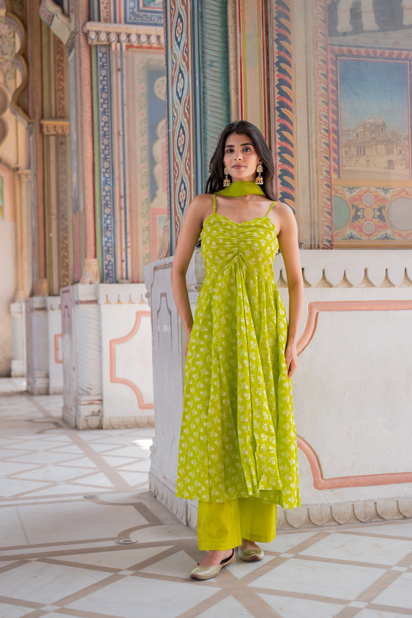 Lime Bloom Anarkali Set