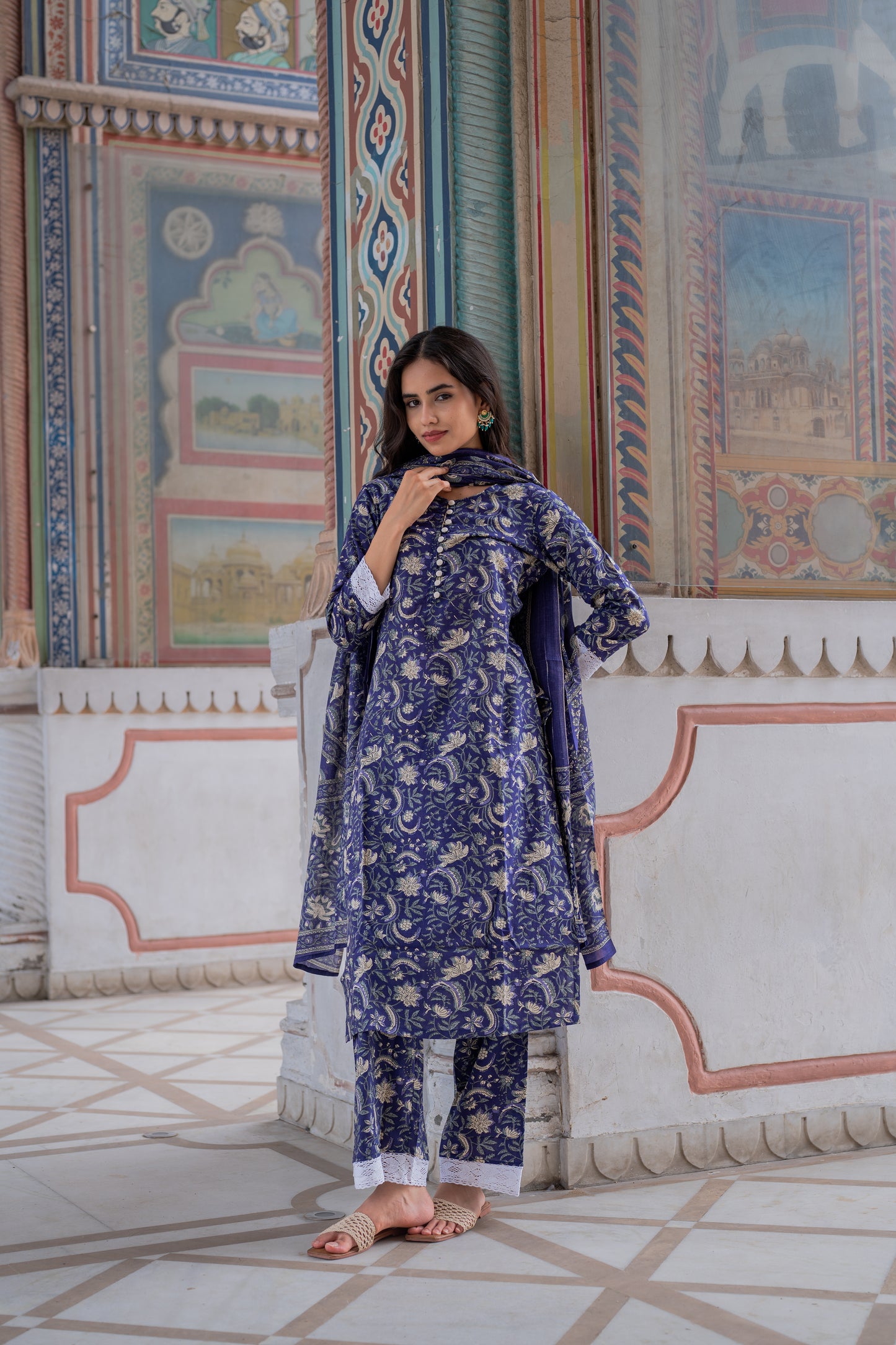 Midnight Bloom Cotton Suit Set
