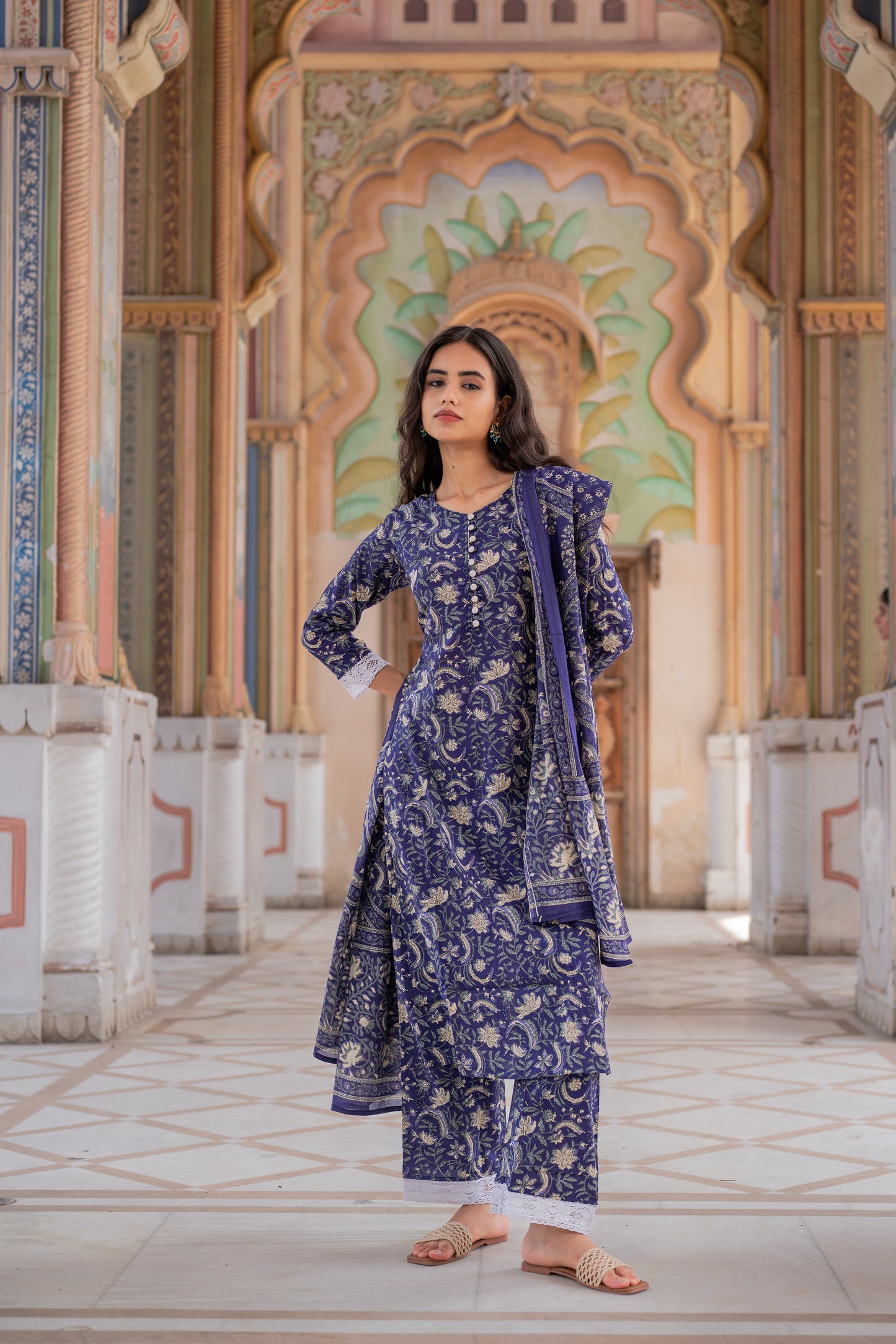 Midnight Bloom Cotton Suit Set