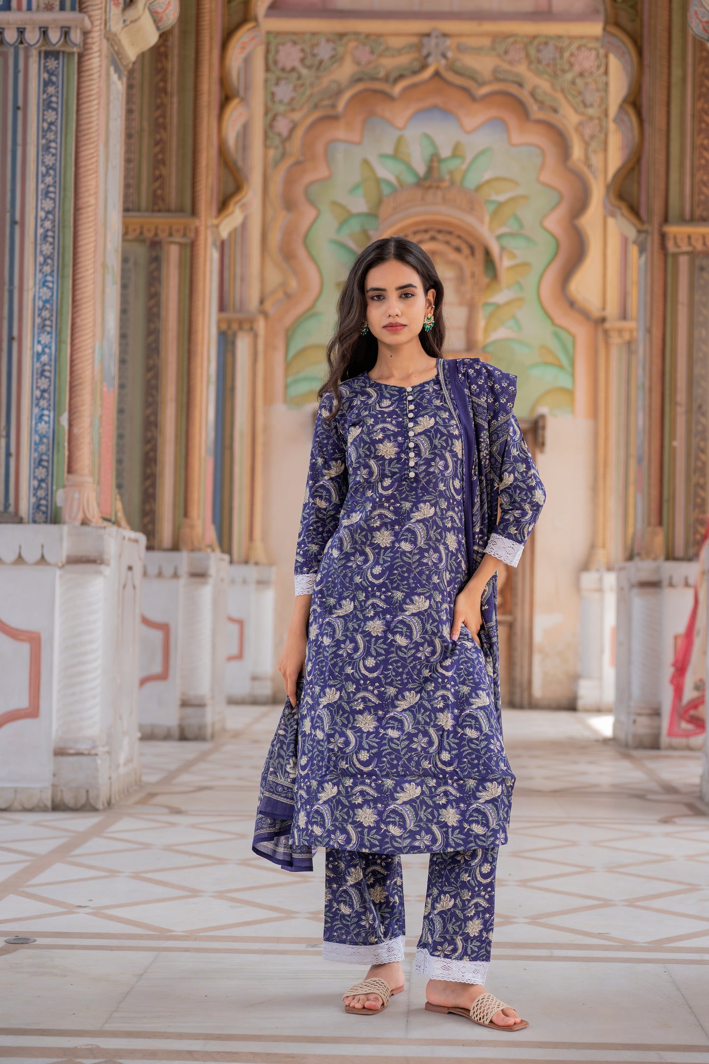 Midnight Bloom Cotton Suit Set