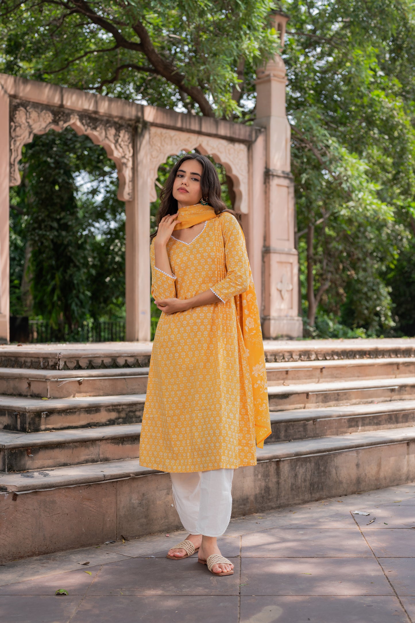 Mustard Floral Kurti Set