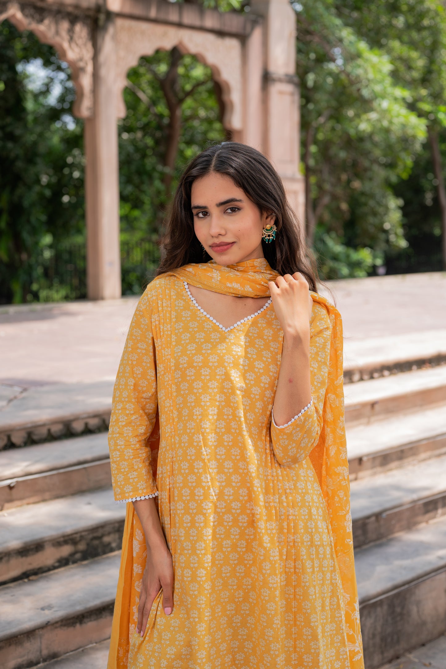 Mustard Floral Kurti Set