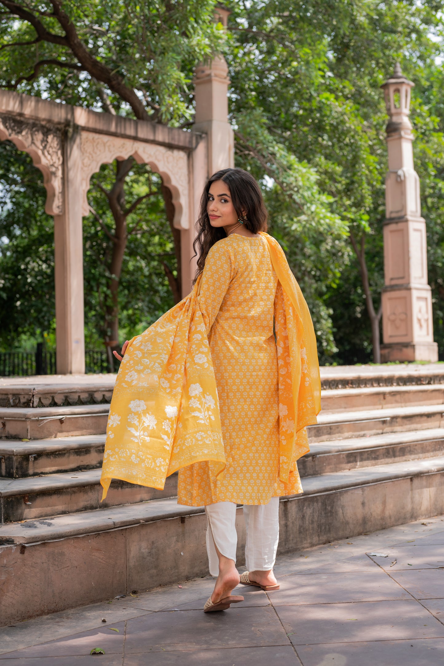 Mustard Floral Kurti Set