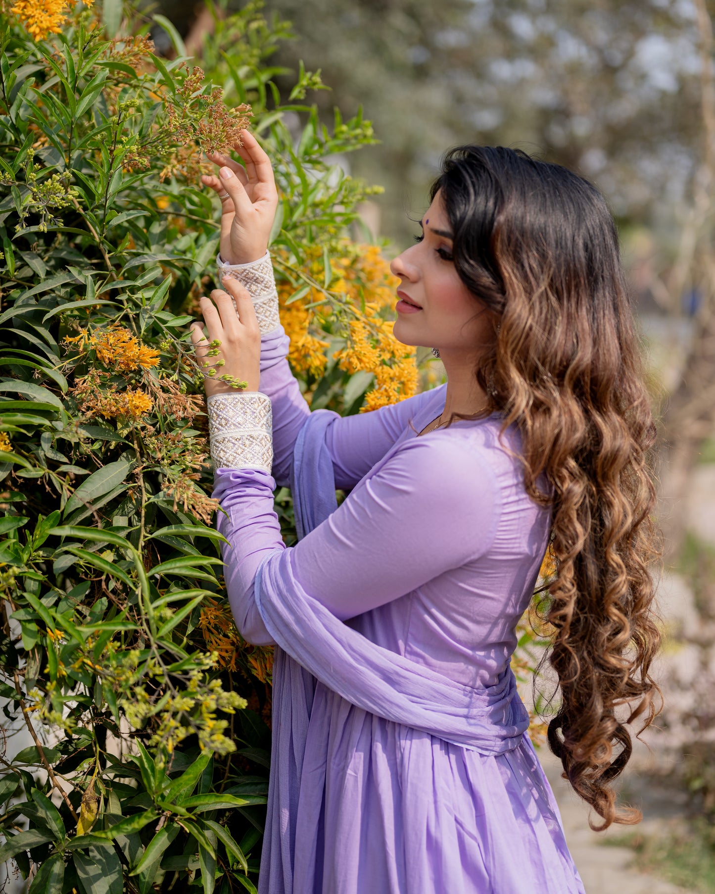Lilac Anarkali suit set ( Set of 3)