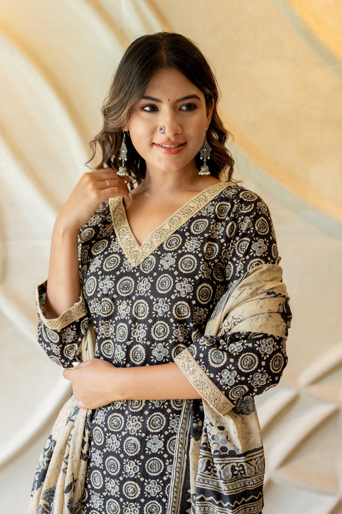 Black Block Printed Suit set ( Set Of 3 )