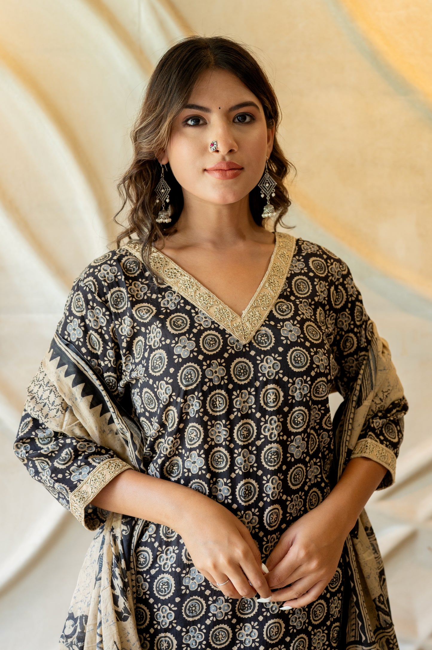 Black Block Printed Suit set ( Set Of 3 )