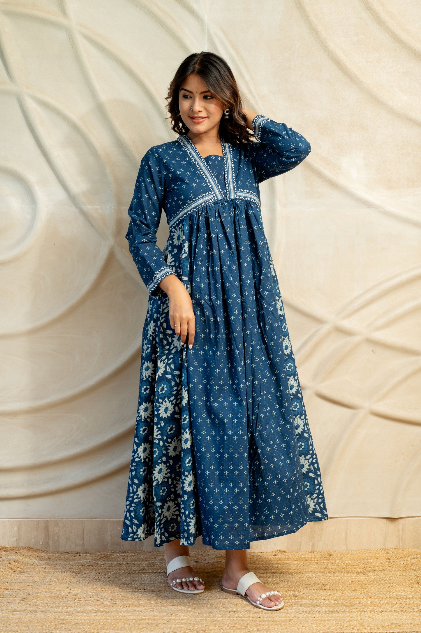 Blue Block Printed Kurti Dress