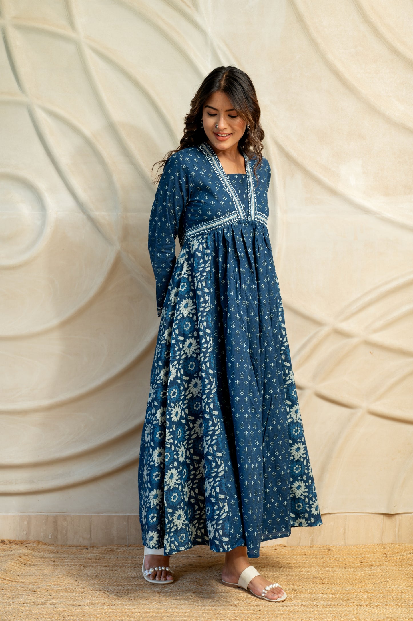 Blue Block Printed Kurti Dress