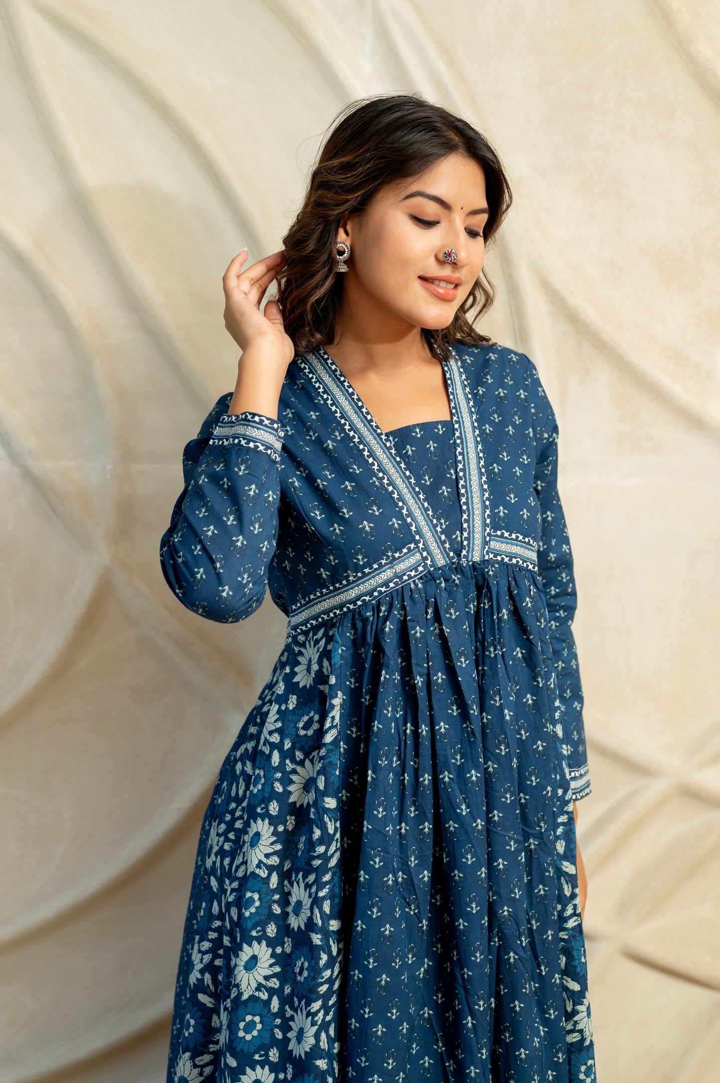 Blue Block Printed Kurti Dress