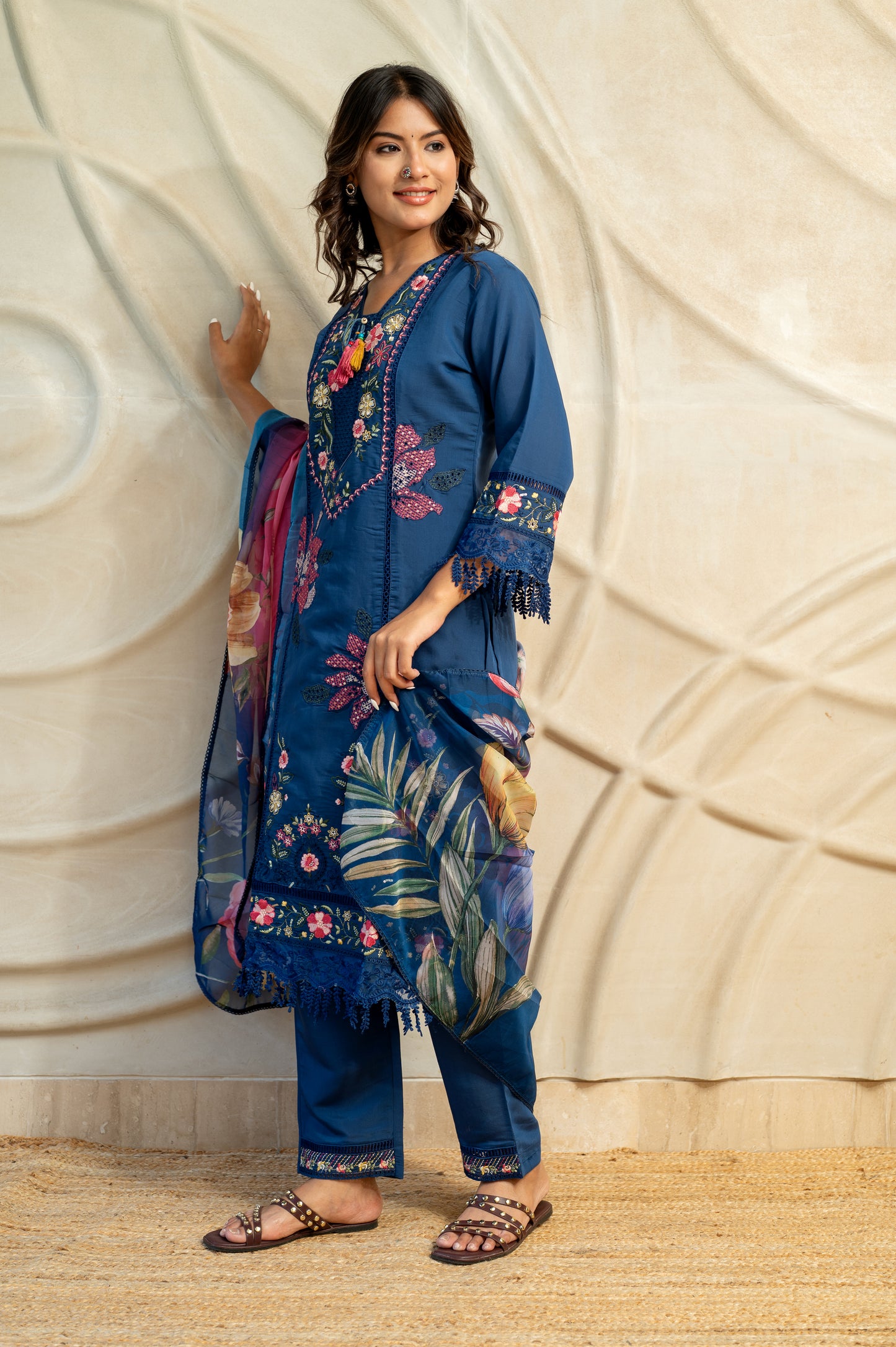 Blue Embroidered Suit Set ( set of 3 )