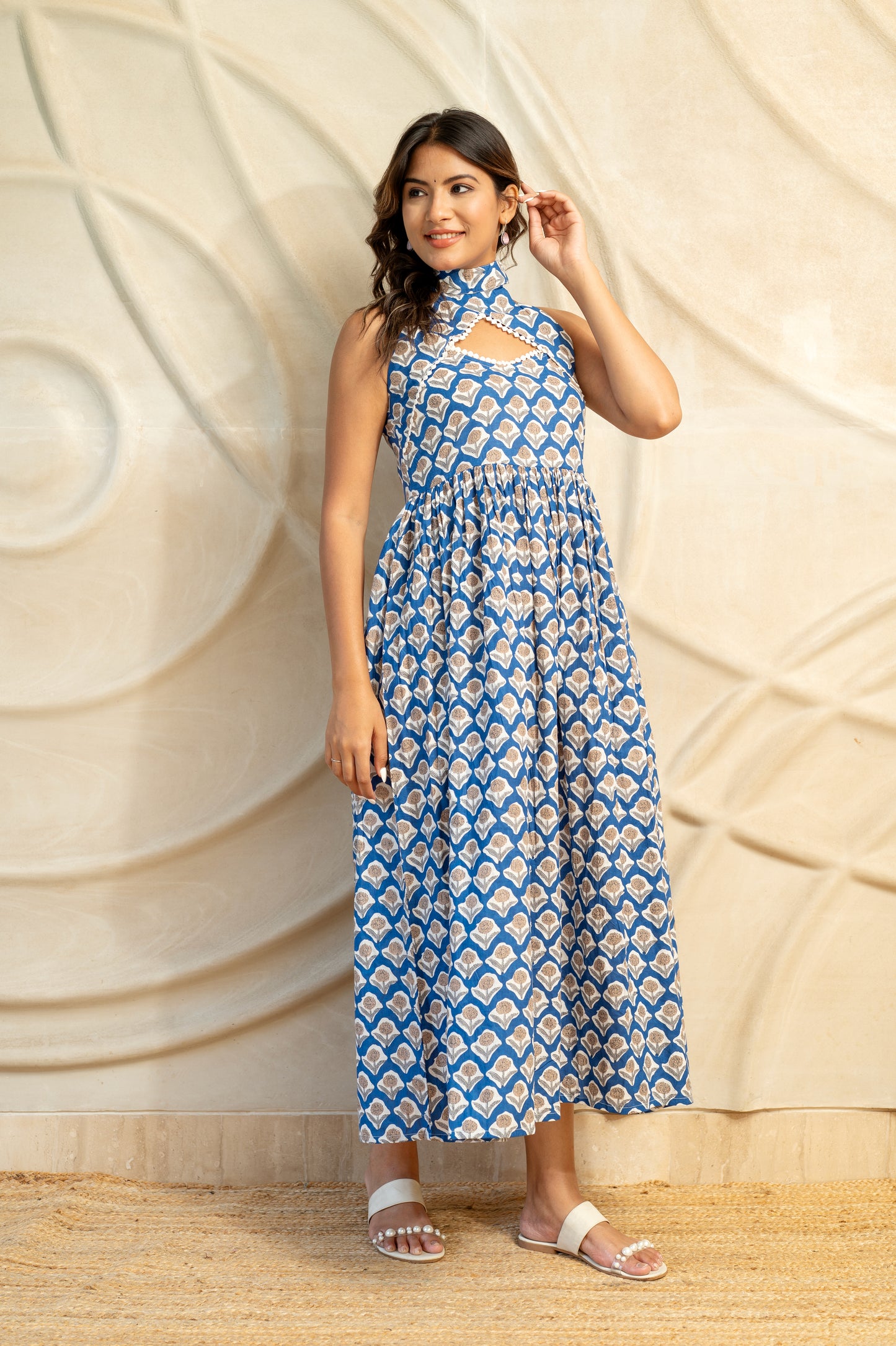 Halter Neck Block Printed Dress