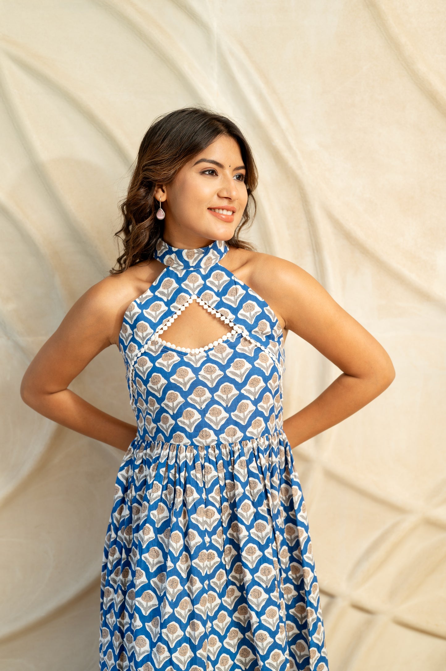Halter Neck Block Printed Dress