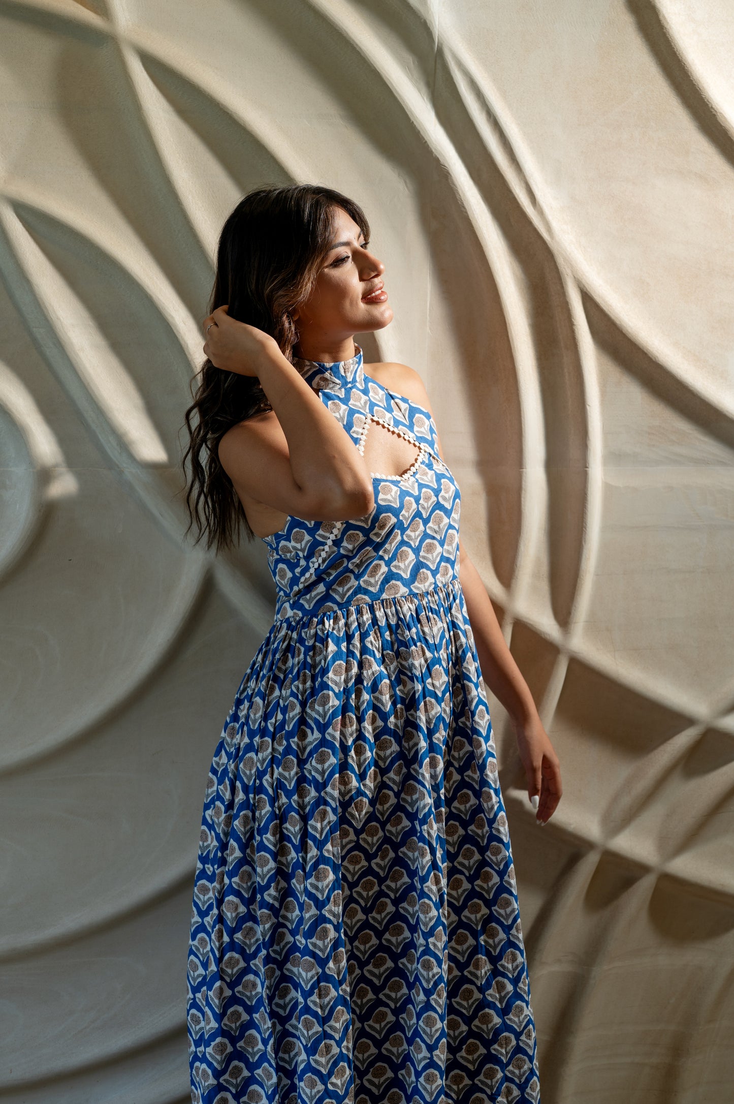 Halter Neck Block Printed Dress