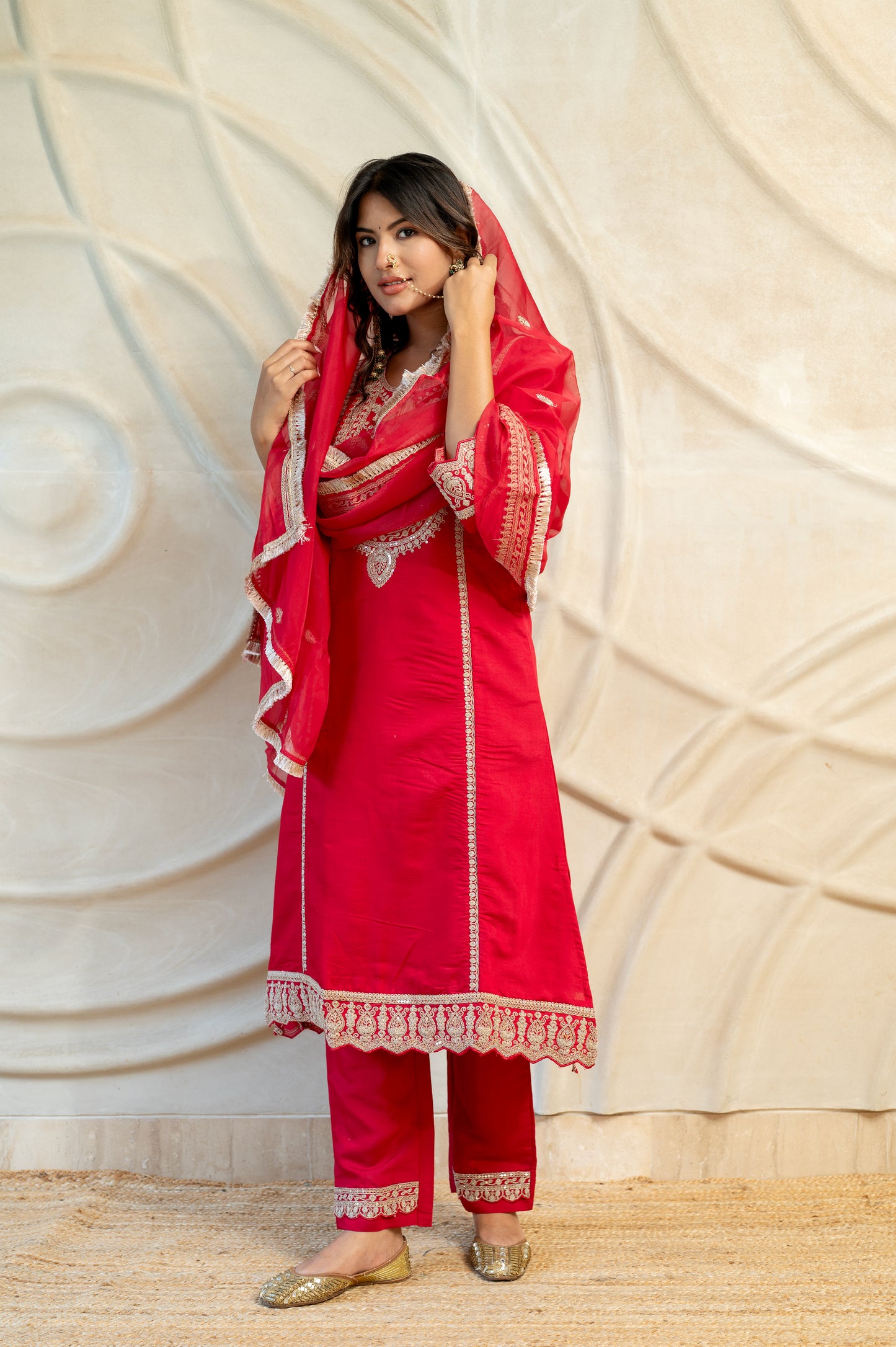 Royalty Red Silk Suit Set ( Set of 3 )