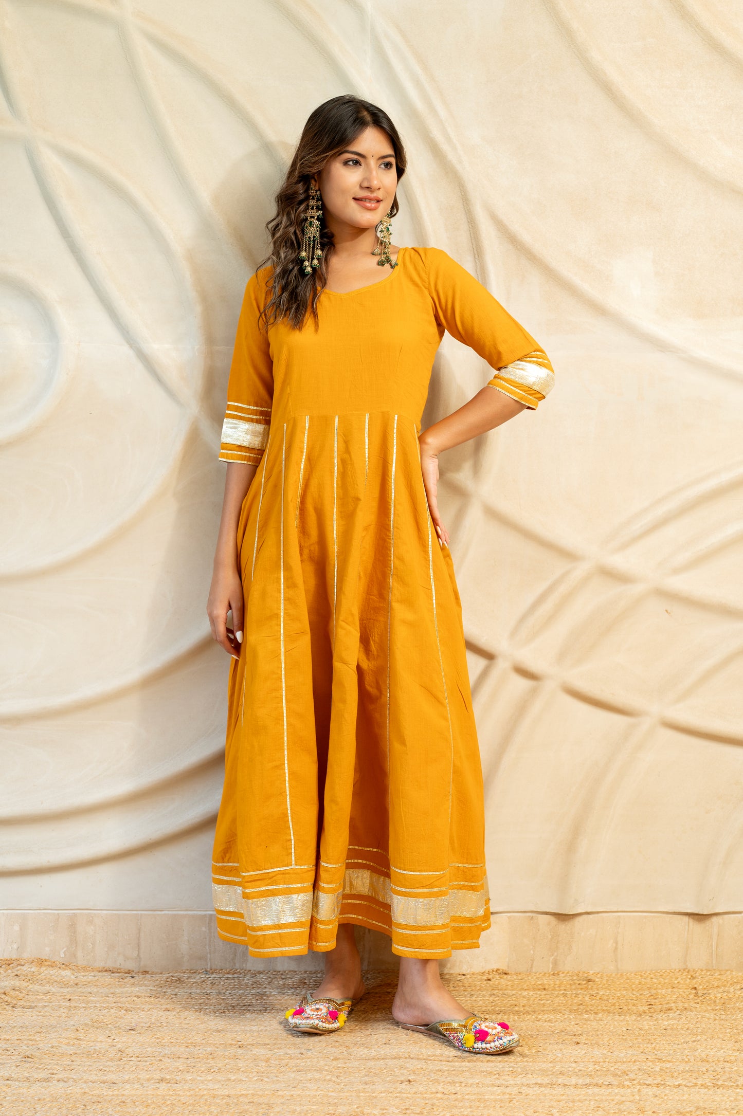 Mustard Yellow Detailed back Kurti With Dupatta ( Set of 2 )