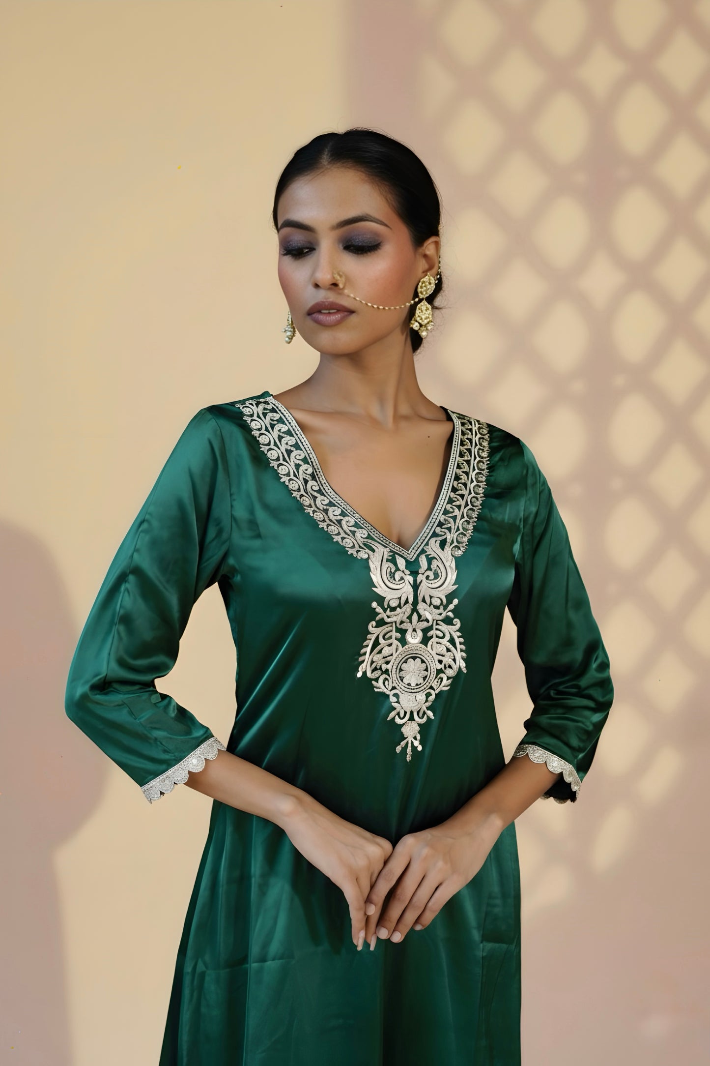 Emerald Green kurta Set with Zari work
