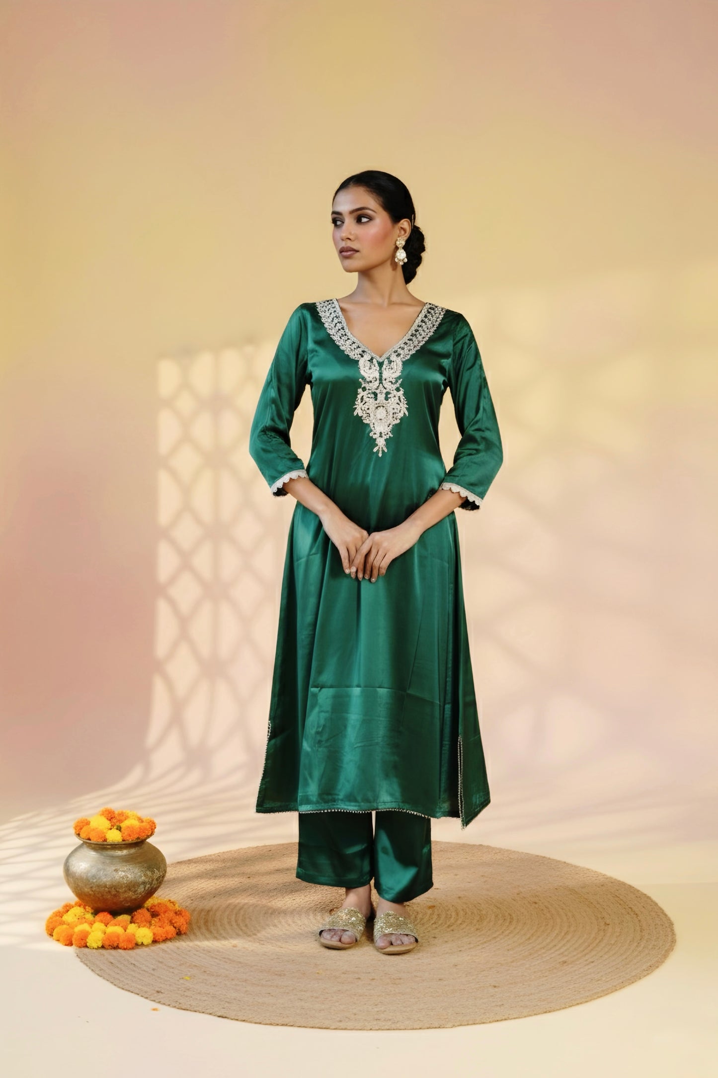 Emerald Green kurta Set with Zari work