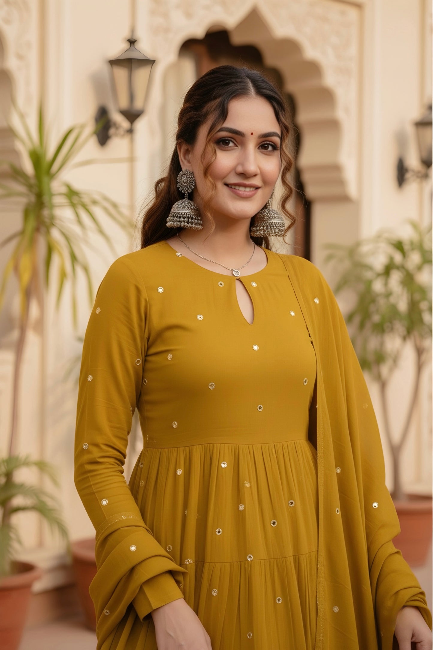 Mustard Yellow Mirror work suit set