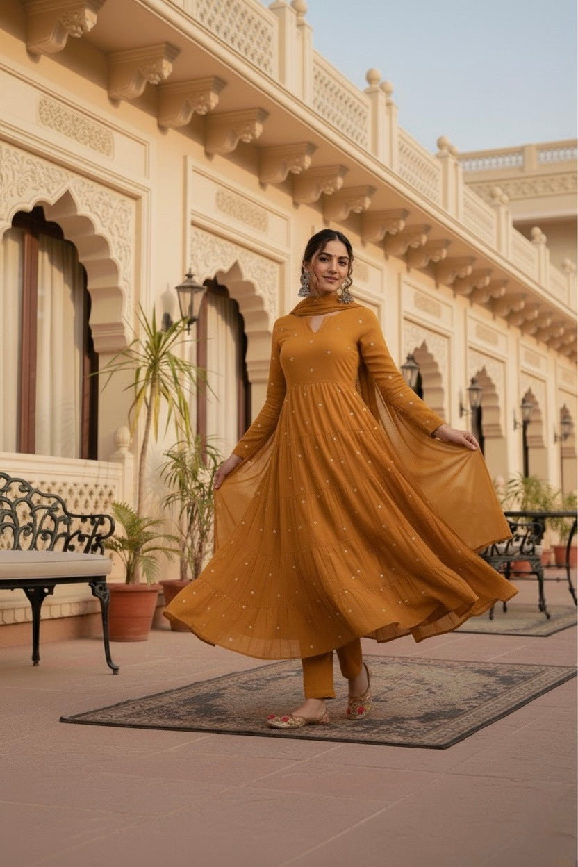 Mustard Yellow Mirror work suit set