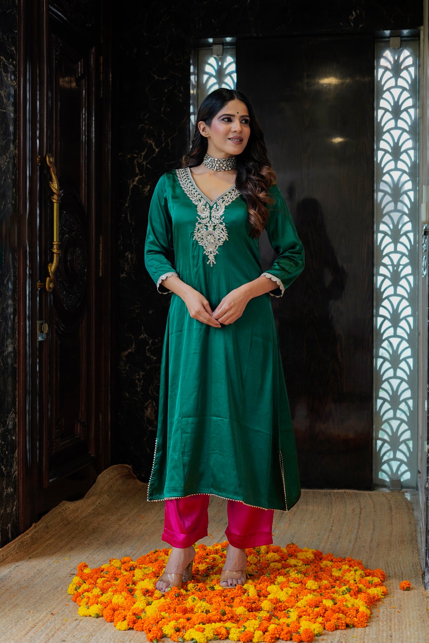 Emerald Green Set with Zari Work