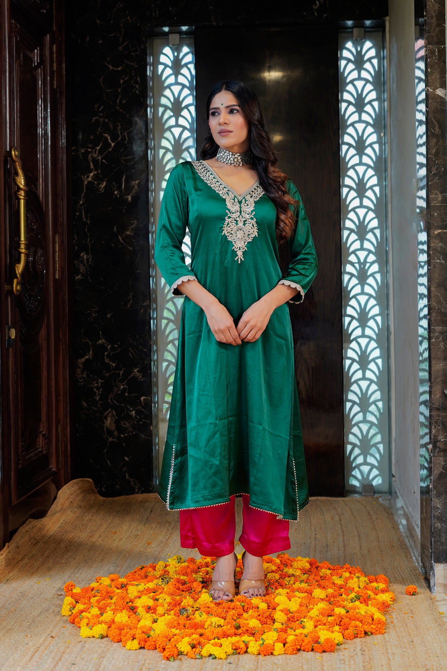 Emerald Green Set with Zari Work