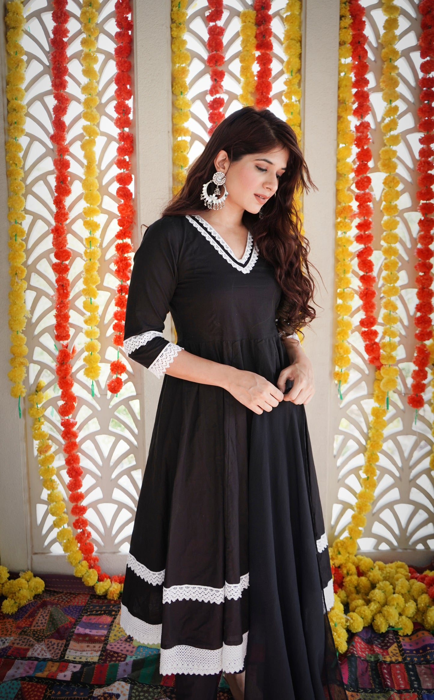 Black Suit Set With Lace work ( Set of 3 )
