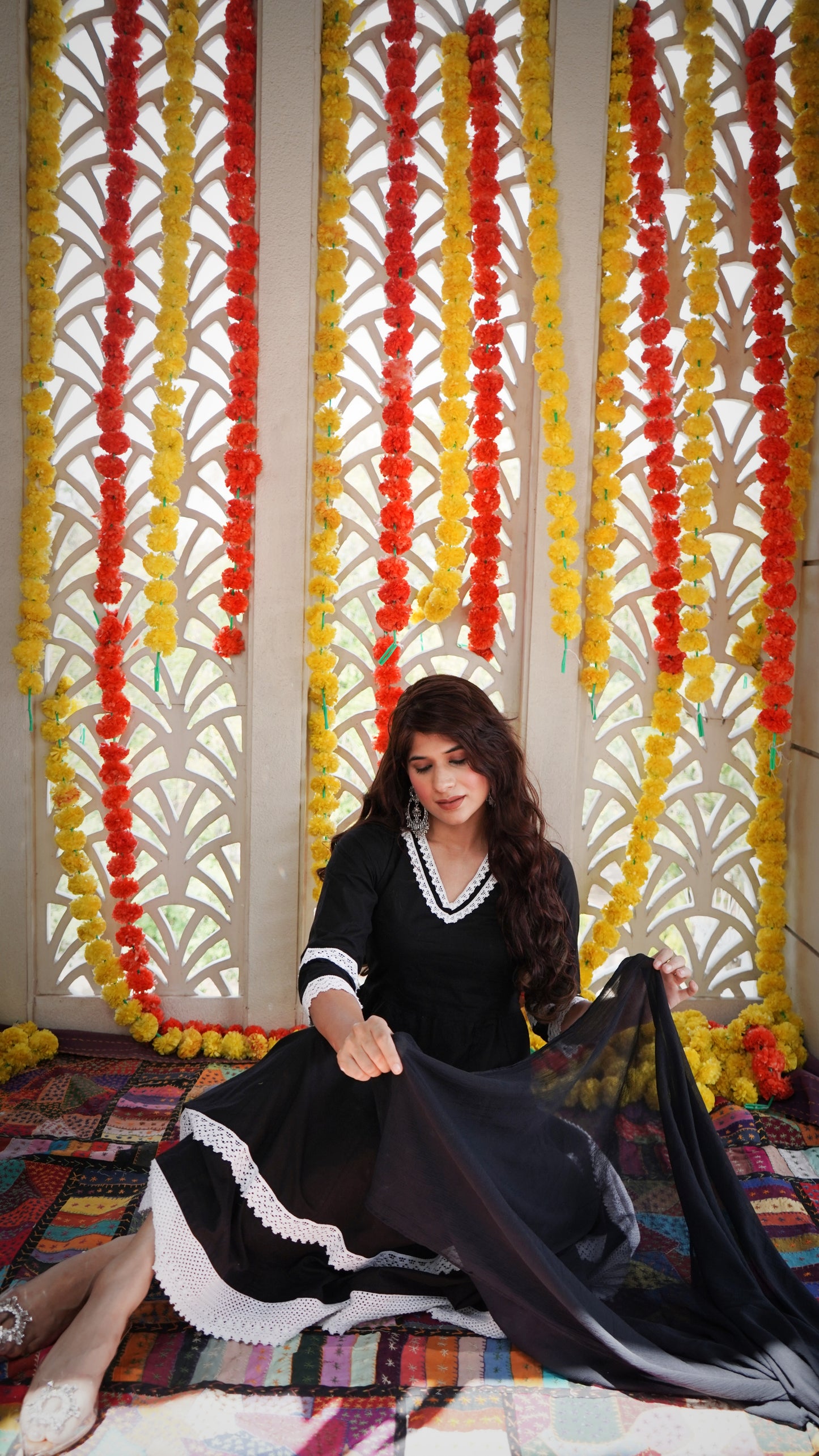 Black Suit Set With Lace work ( Set of 3 )