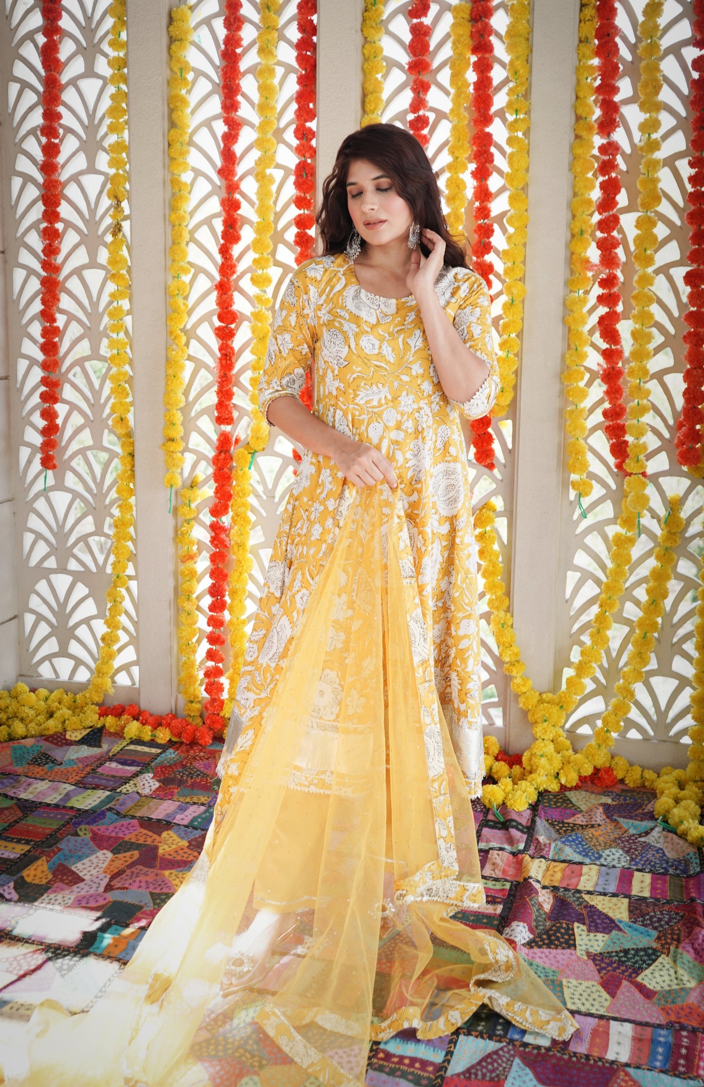 Essence Yellow Anarkali Suit Set