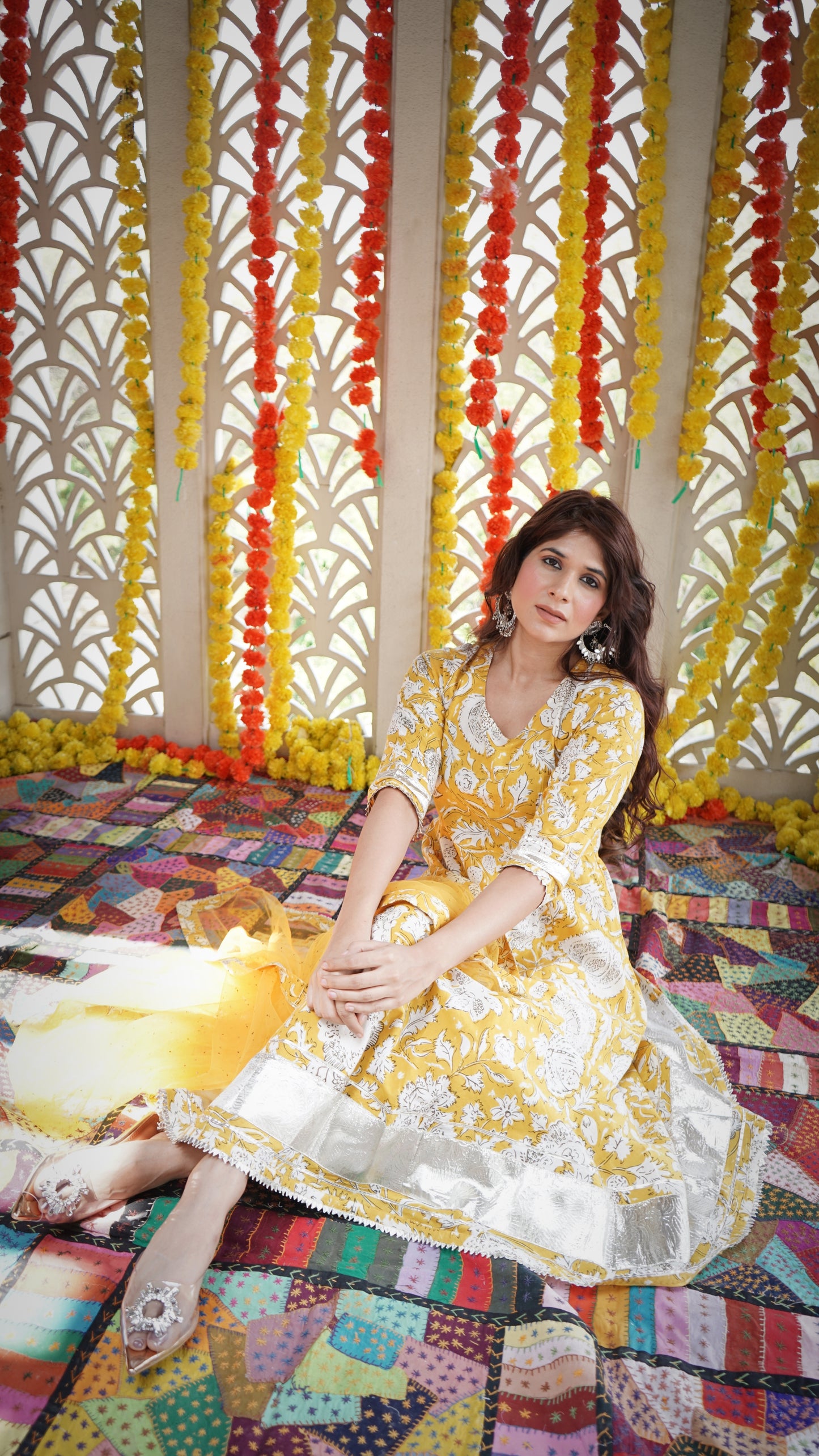 Essence Yellow Anarkali Suit Set