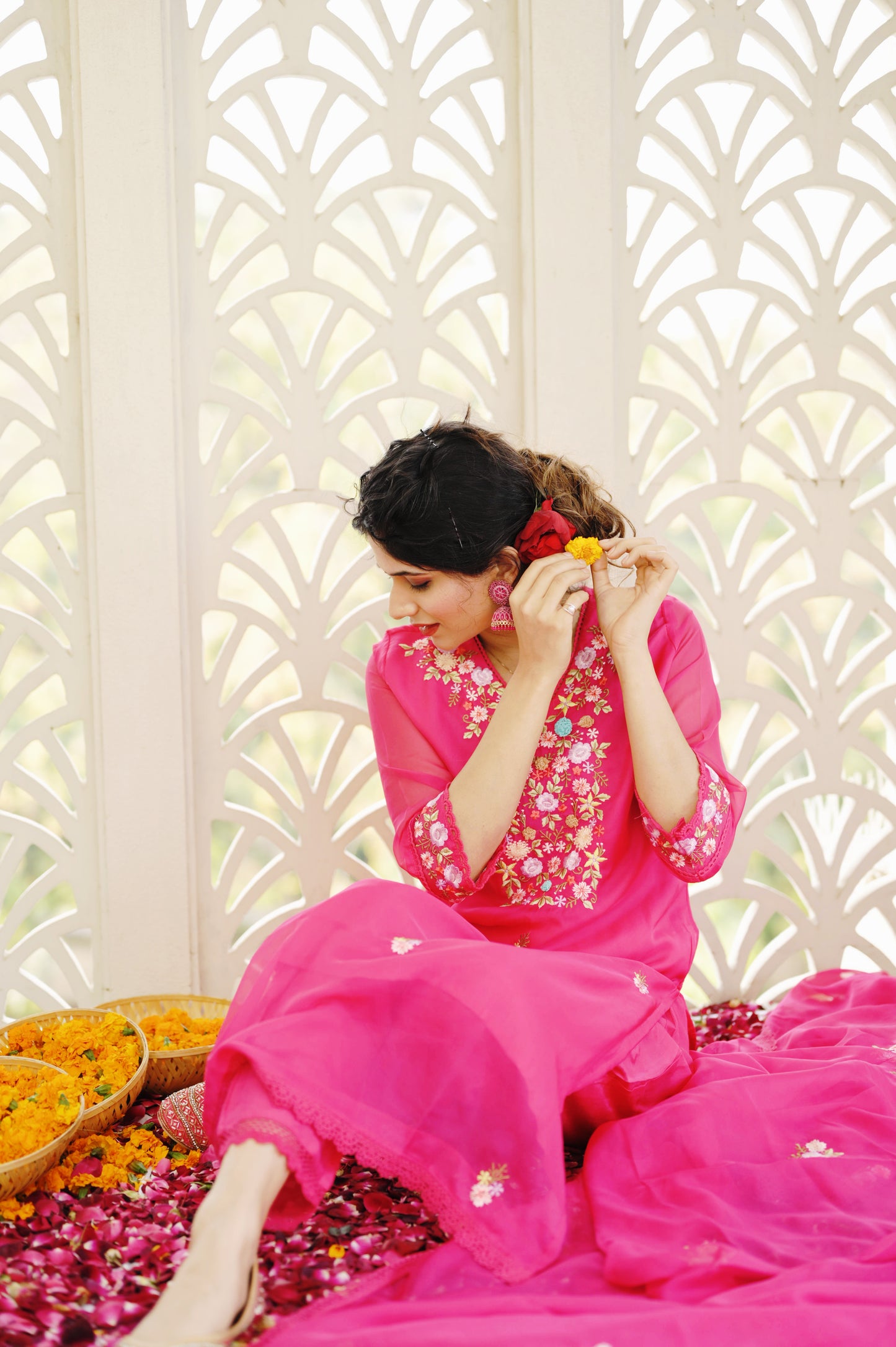 Pink Floral  Kurta Set