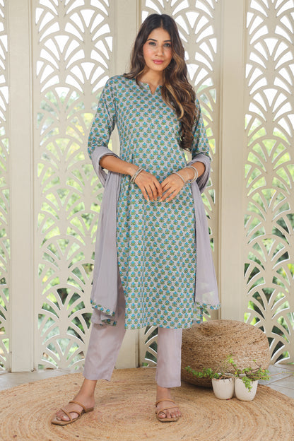 Blue printed suit set