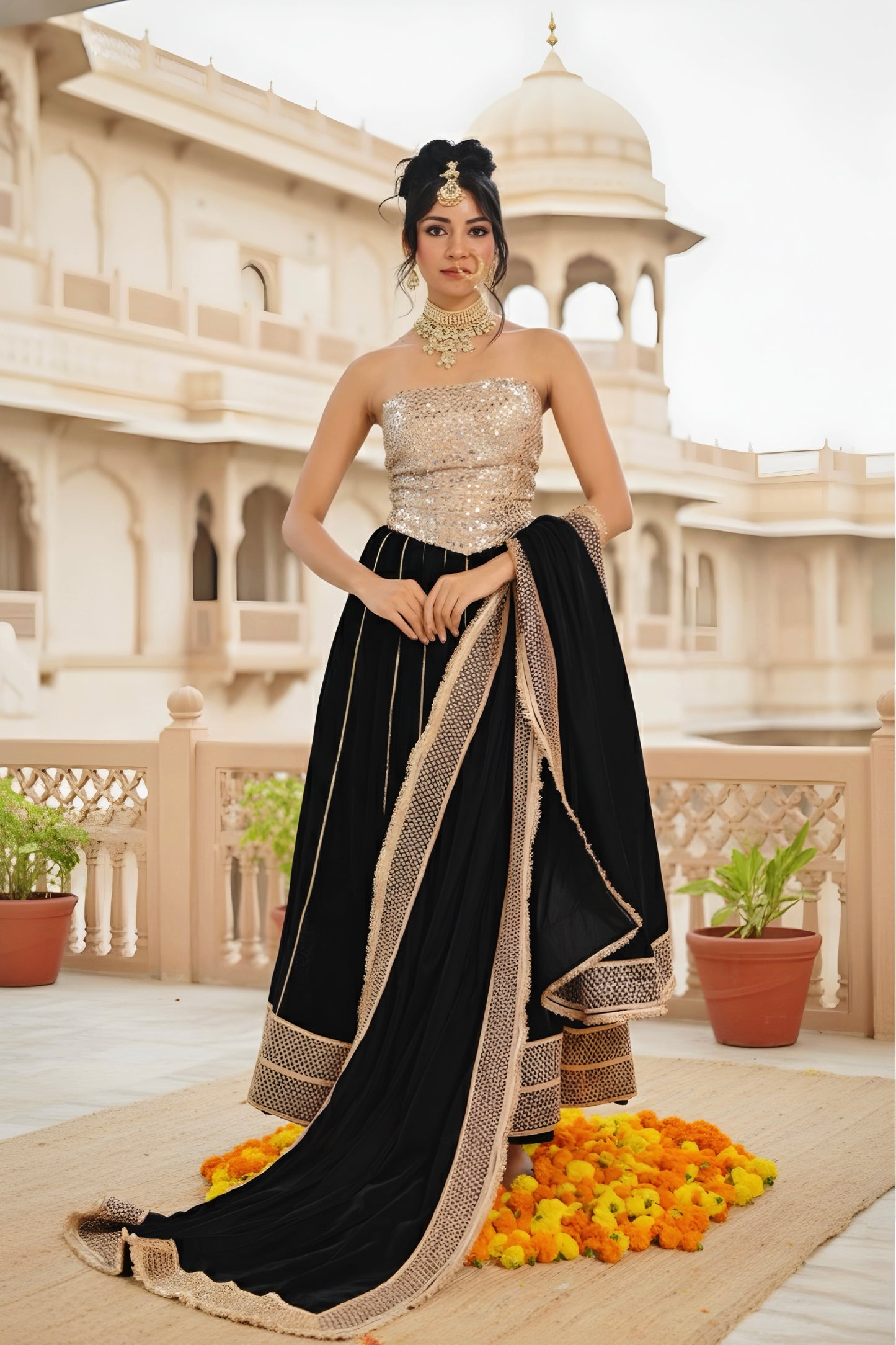 Black -Golden Lengha Set