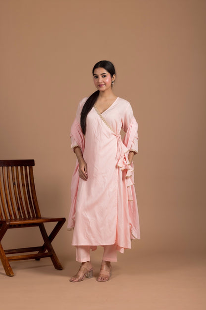 The Mehar Powder Pink Set in Angrkha Style