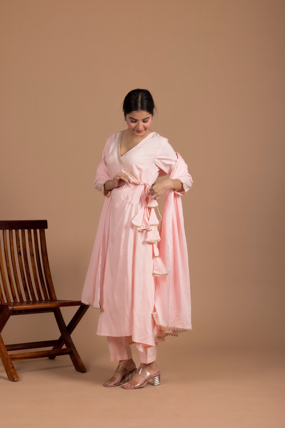 The Mehar Powder Pink Set in Angrkha Style