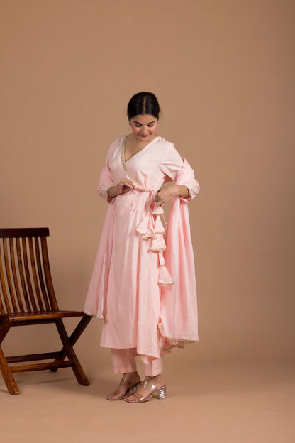 The Mehar Powder Pink Set in Angrkha Style