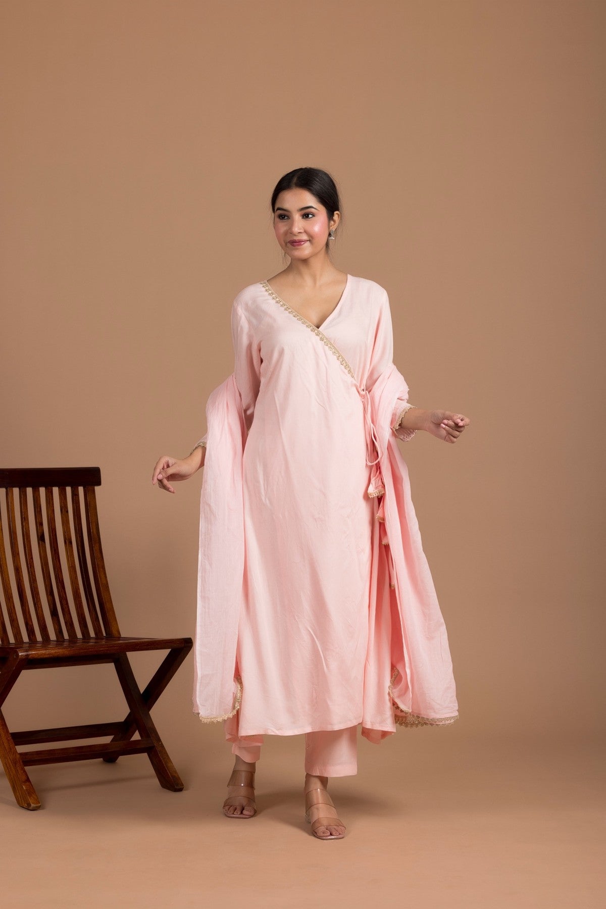 The Mehar Powder Pink Set in Angrkha Style