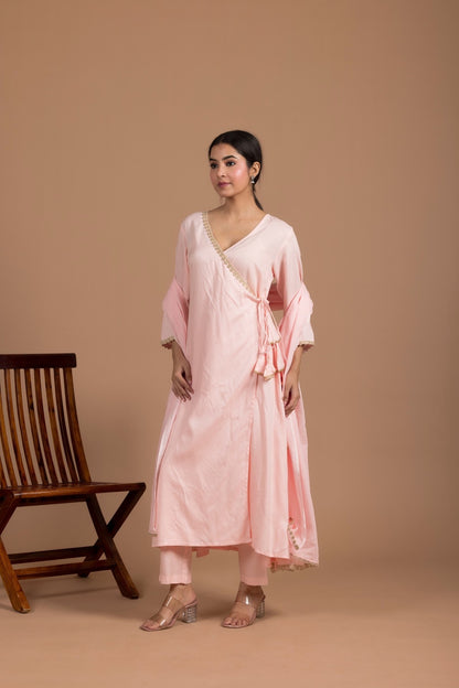 The Mehar Powder Pink Set in Angrkha Style