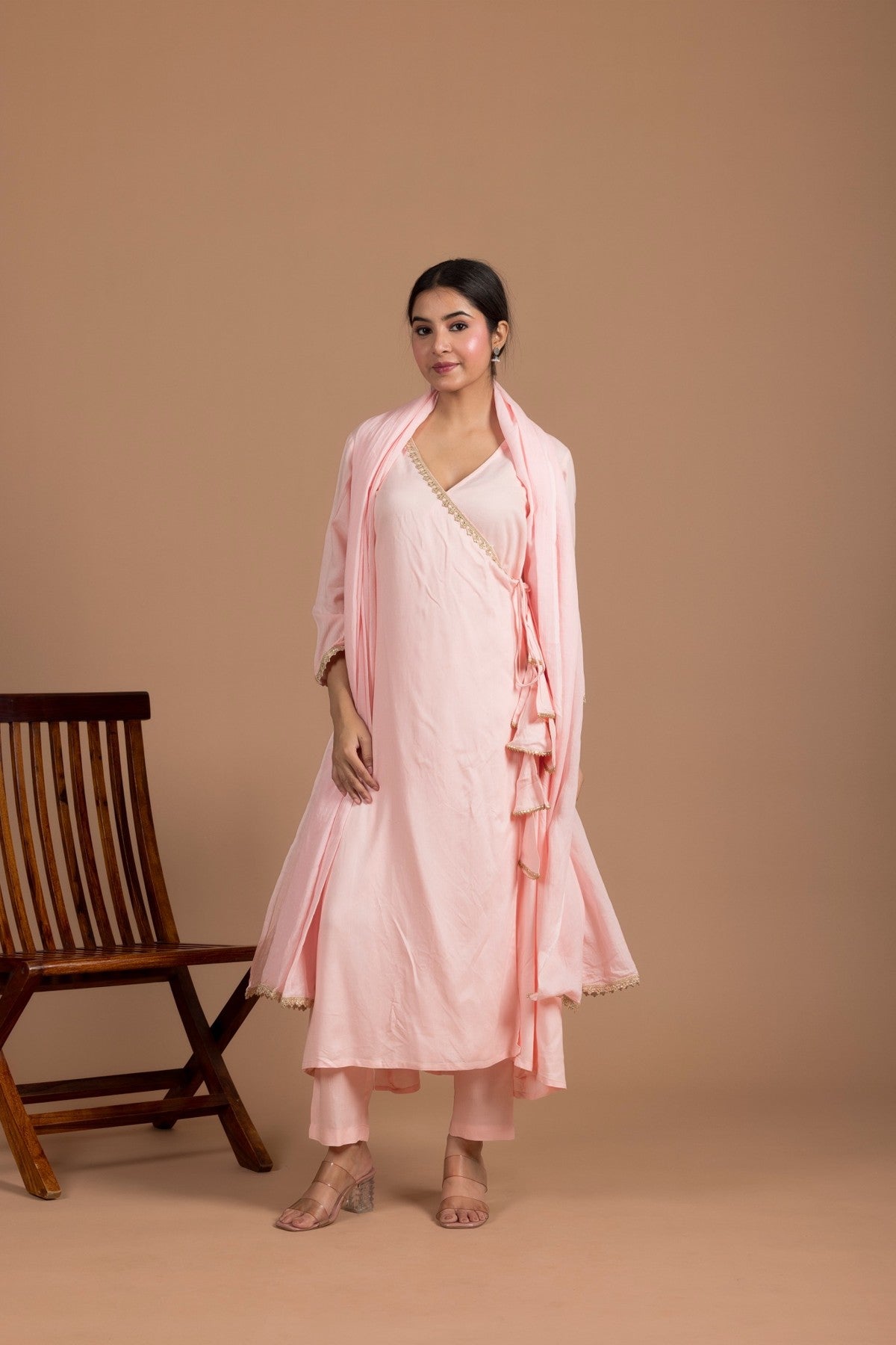 The Mehar Powder Pink Set in Angrkha Style